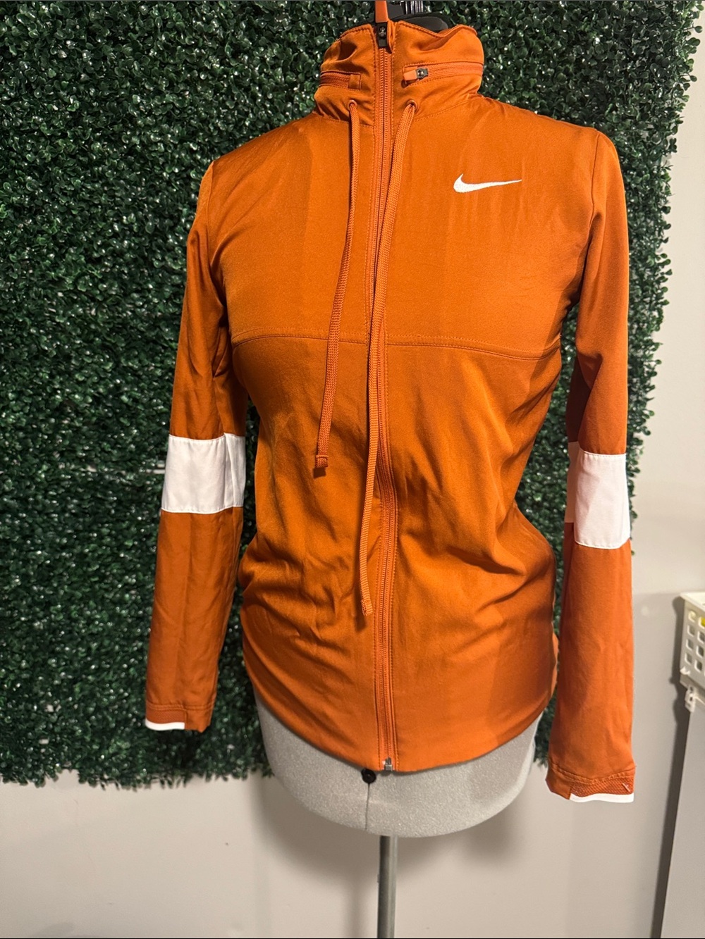 Nike Orange Full-Zip Hooded Jacket with White Sleeve Bands